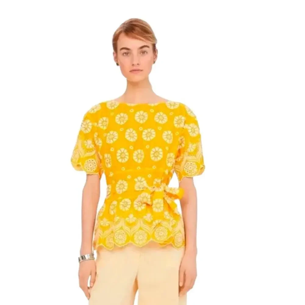 Tory Burch Embroidered Eyelet Top in Sunlight Yellow Size 4 NWOT
